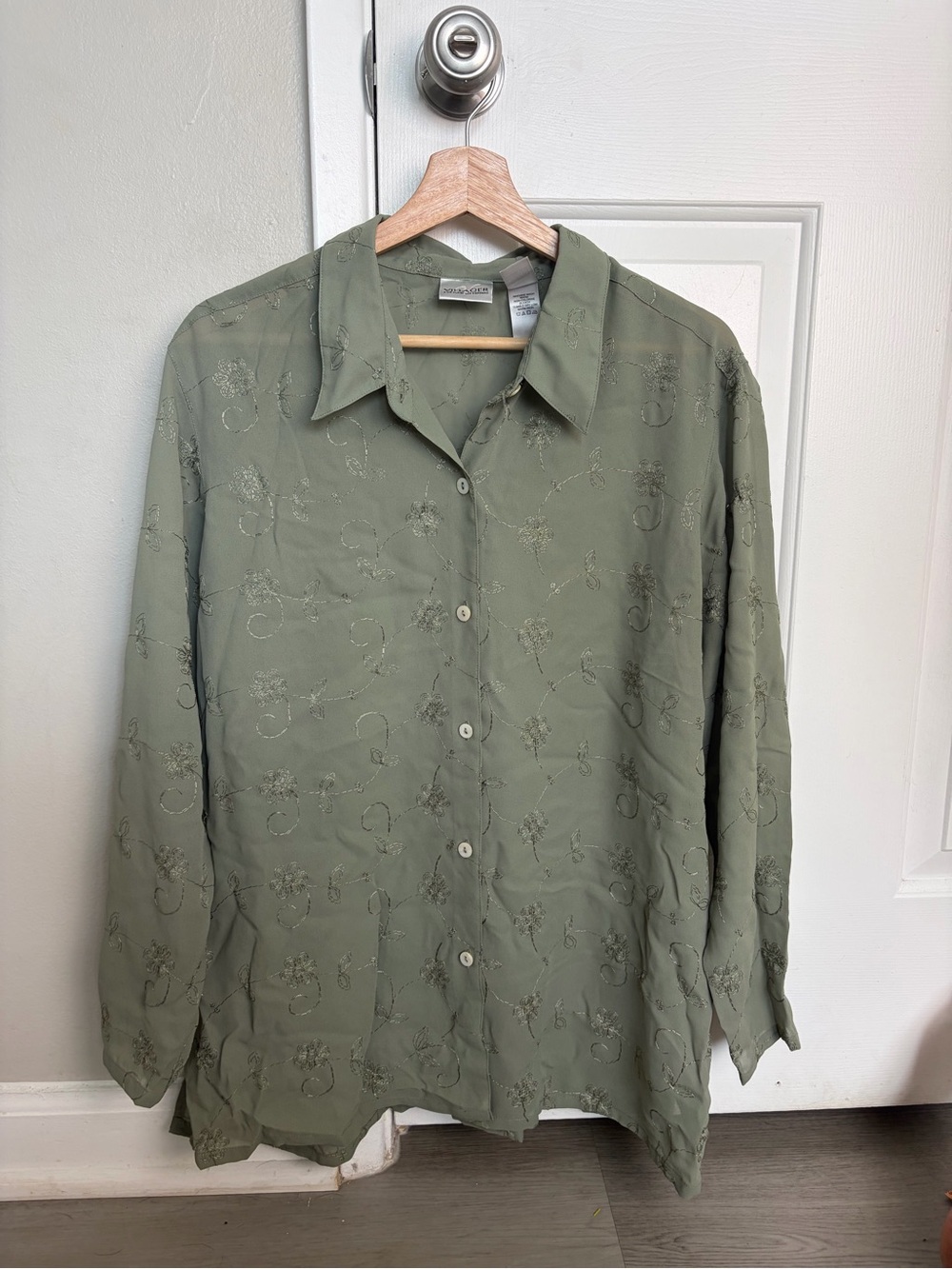 Liz Claiborne Olive Green Embroidered Button-Down Shirt